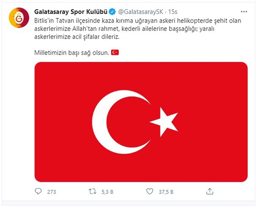 Türkiye şehitlerine ağlıyor! Süper Lig ekiplerinden Bitlis şehitleri için baş sağlığı mesajları 3