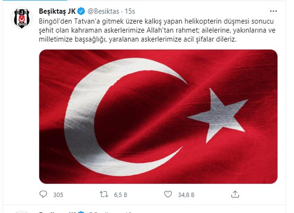 Türkiye şehitlerine ağlıyor! Süper Lig ekiplerinden Bitlis şehitleri için baş sağlığı mesajları 4