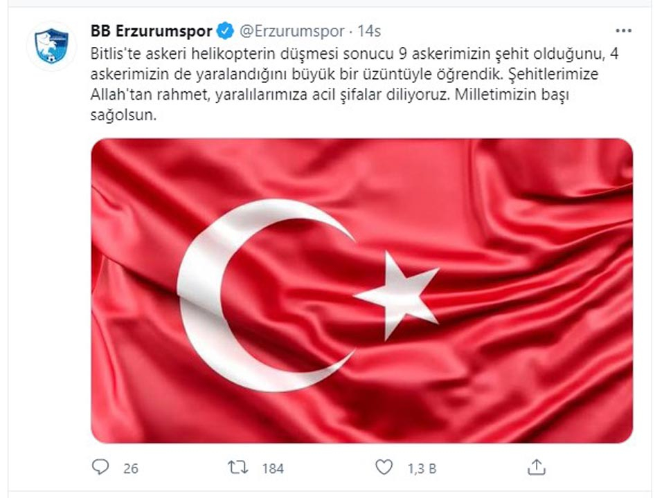 Türkiye şehitlerine ağlıyor! Süper Lig ekiplerinden Bitlis şehitleri için baş sağlığı mesajları 8