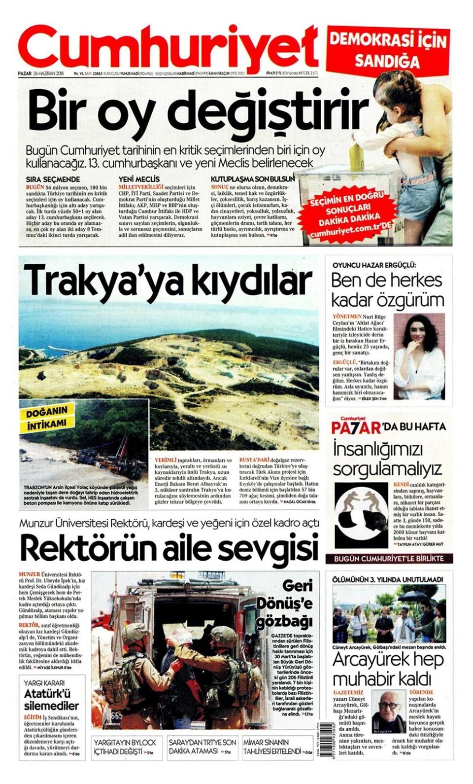 24 Haziran 2018 Gazete manşetleri - Sözcü, Hürriyet, Cumhuriyet, Posta 10