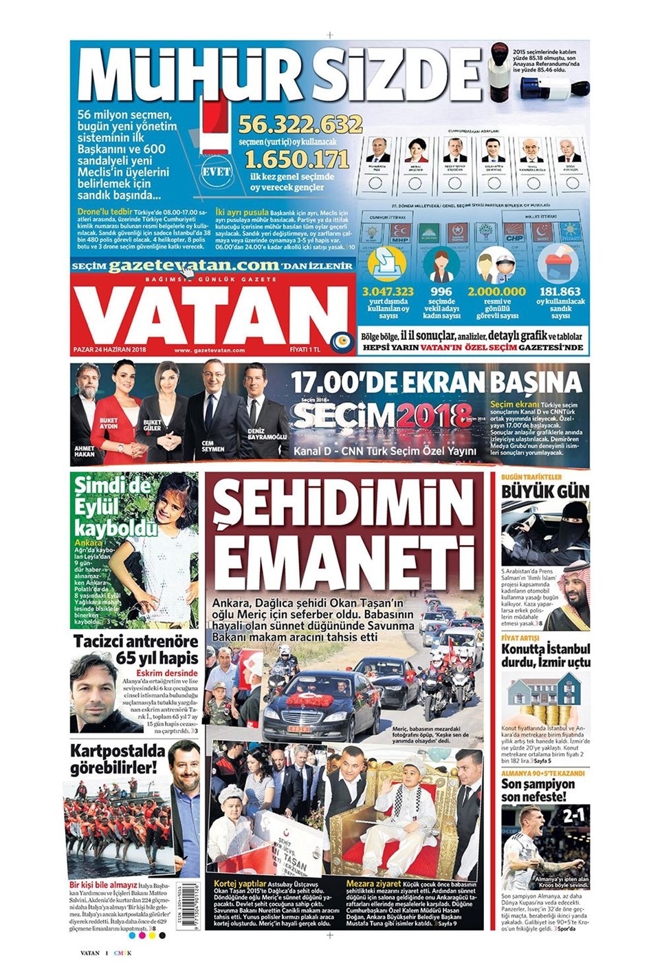 24 Haziran 2018 Gazete manşetleri - Sözcü, Hürriyet, Cumhuriyet, Posta 11