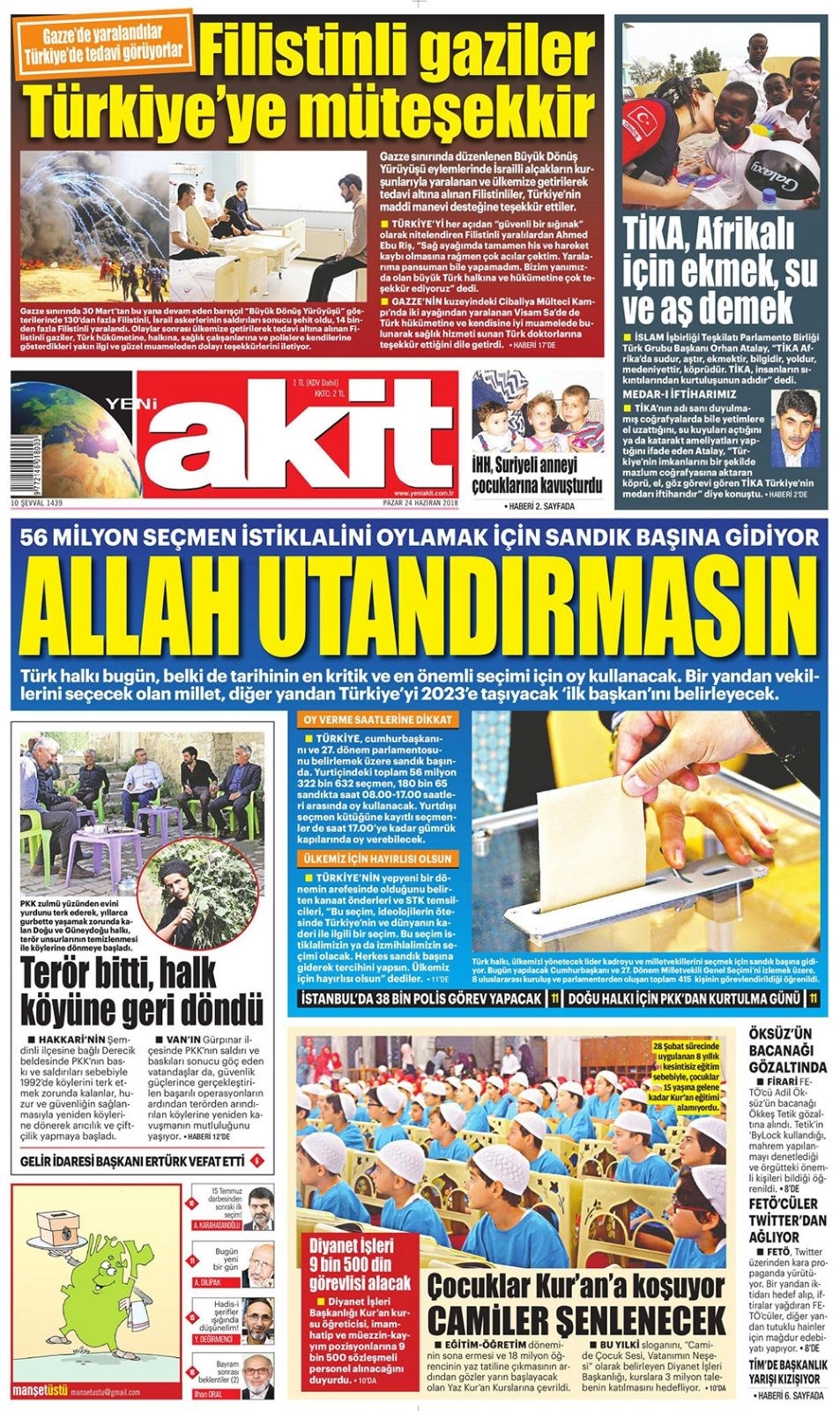 24 Haziran 2018 Gazete manşetleri - Sözcü, Hürriyet, Cumhuriyet, Posta 13