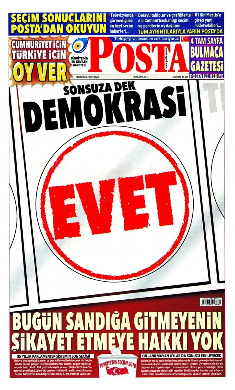 24 Haziran 2018 Gazete manşetleri - Sözcü, Hürriyet, Cumhuriyet, Posta 5