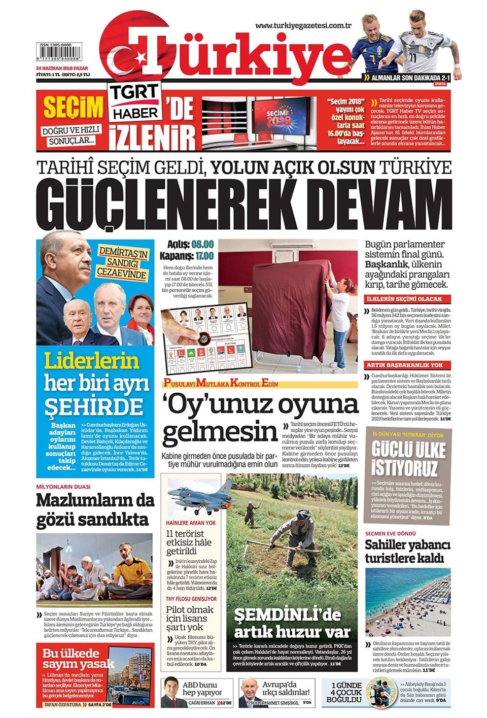 24 Haziran 2018 Gazete manşetleri - Sözcü, Hürriyet, Cumhuriyet, Posta 6