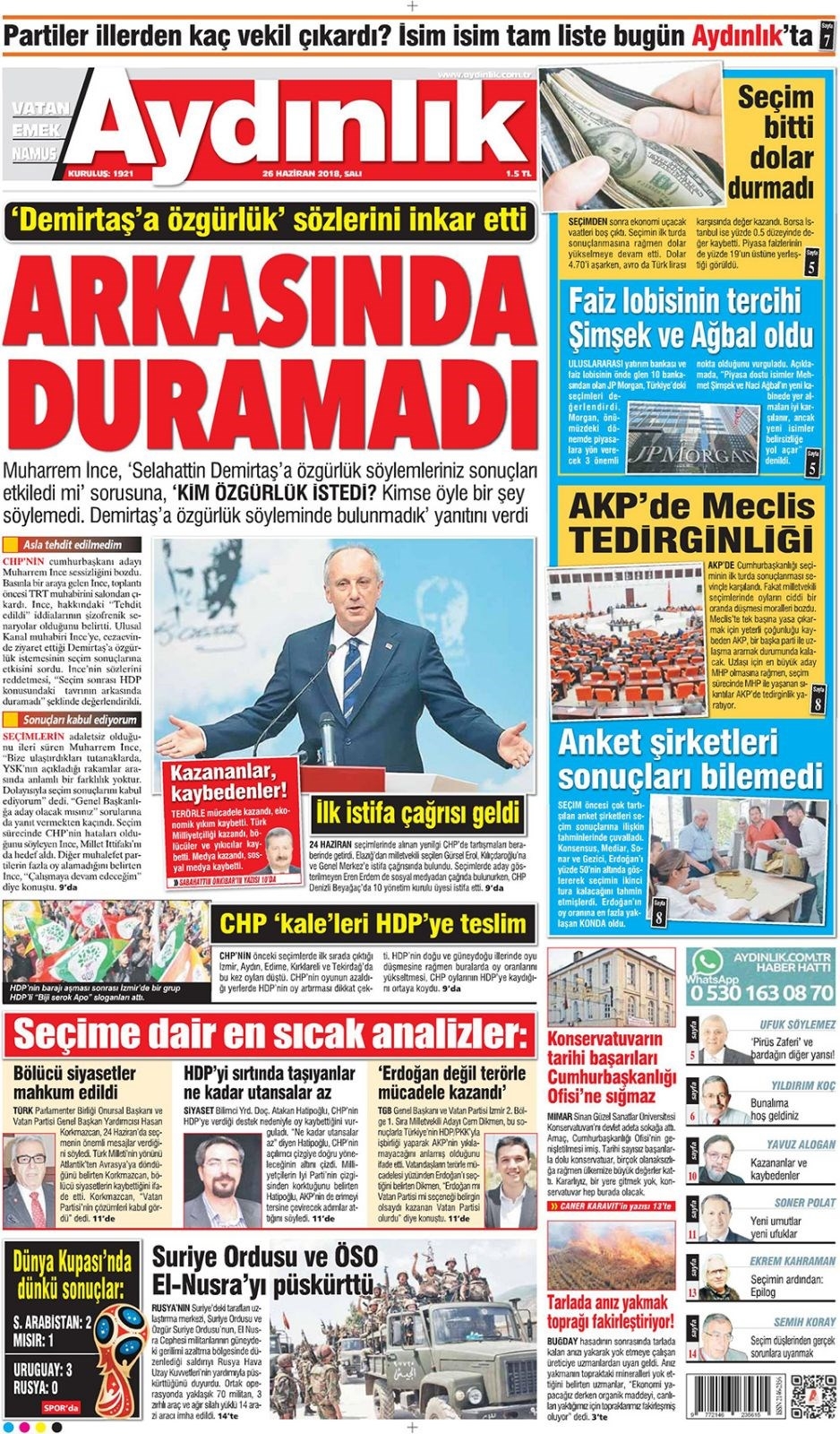 Gazete manşetleri 26 Haziran 2018 Hürriyet - Sözcü - Posta 13