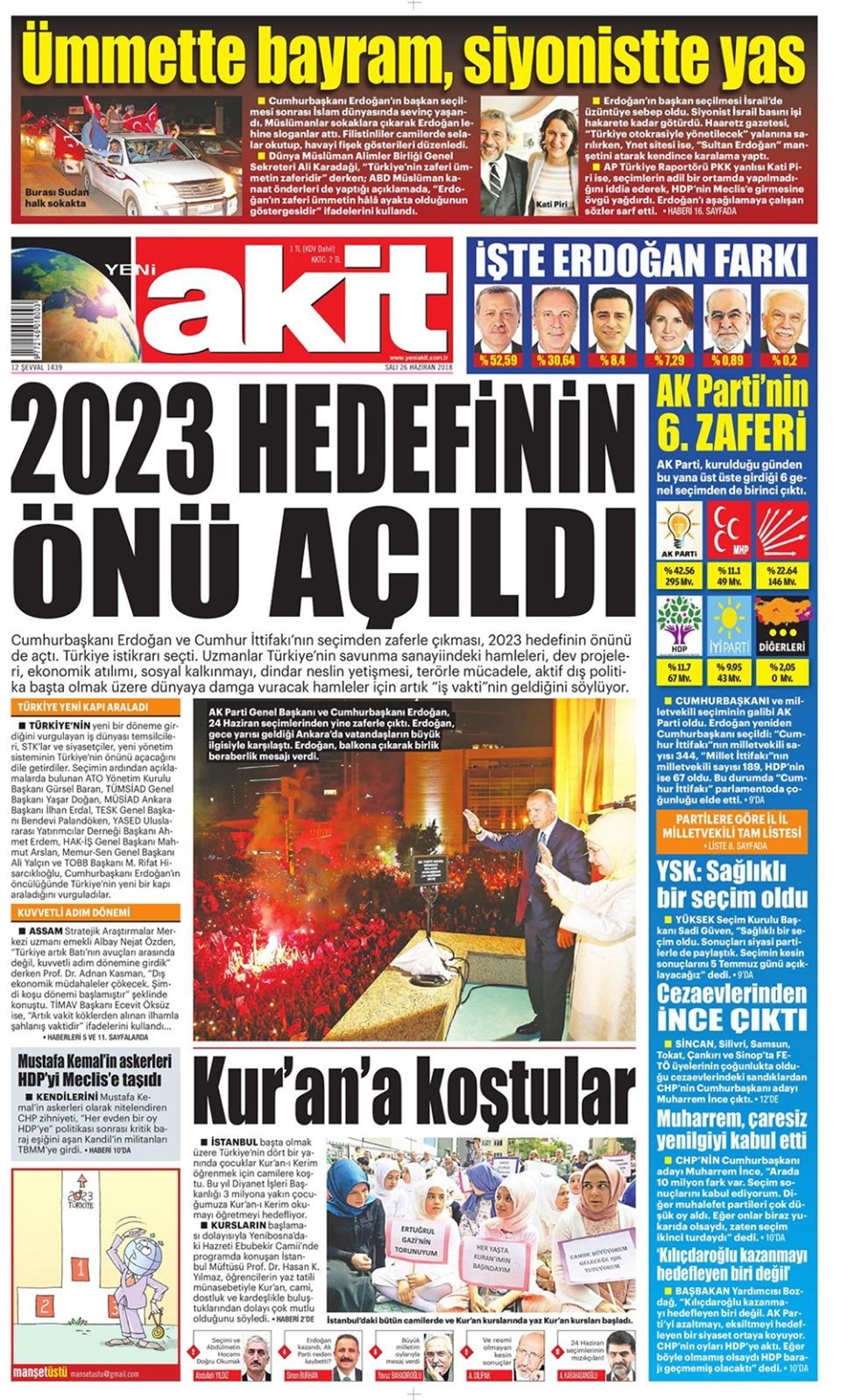 Gazete manşetleri 26 Haziran 2018 Hürriyet - Sözcü - Posta 15