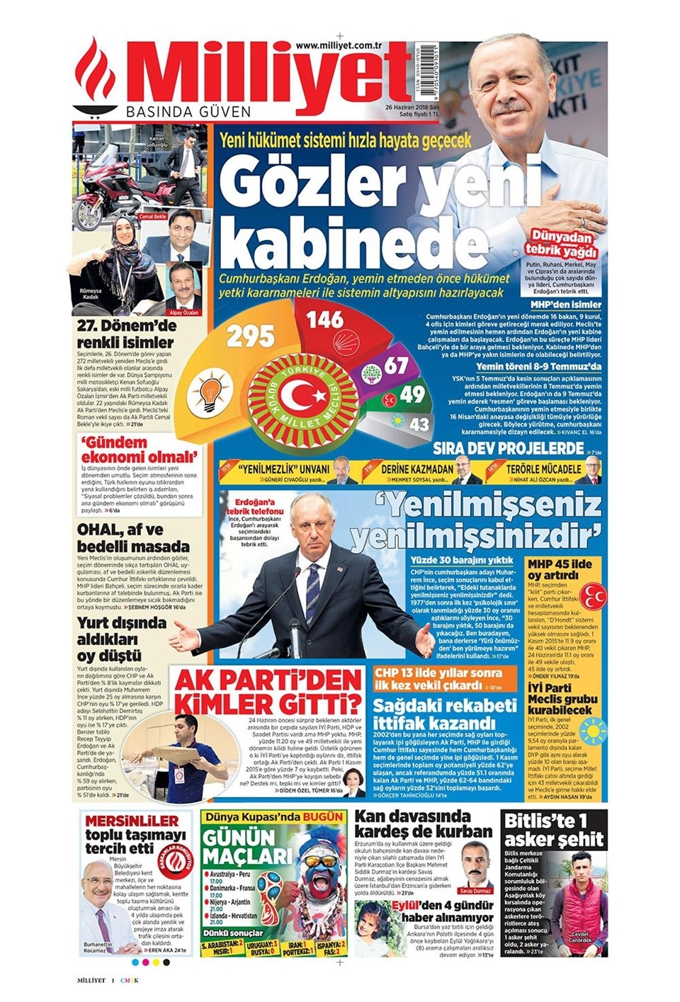 Gazete manşetleri 26 Haziran 2018 Hürriyet - Sözcü - Posta 3