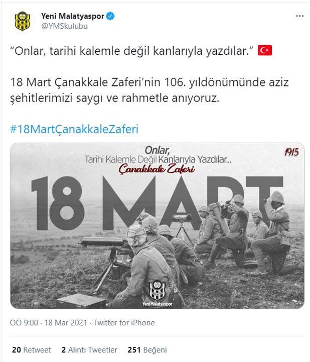 Çanakkale destanı 106 yaşında! İşte Süper Lig ekiplerinin 18 Mart Çanakkale Zaferi paylaşımları 15