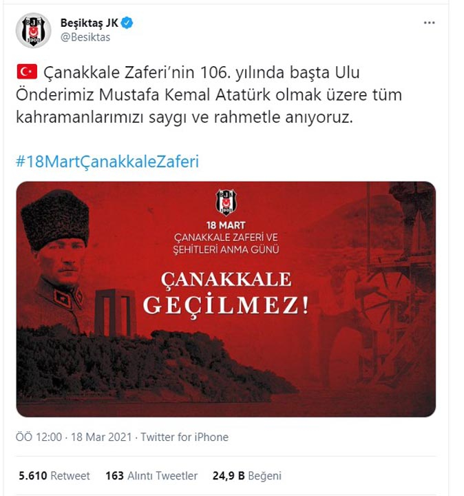 Çanakkale destanı 106 yaşında! İşte Süper Lig ekiplerinin 18 Mart Çanakkale Zaferi paylaşımları 2