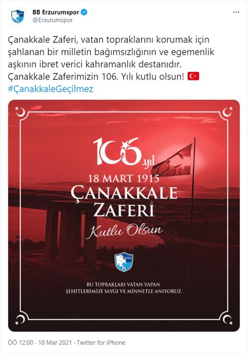 Çanakkale destanı 106 yaşında! İşte Süper Lig ekiplerinin 18 Mart Çanakkale Zaferi paylaşımları 8