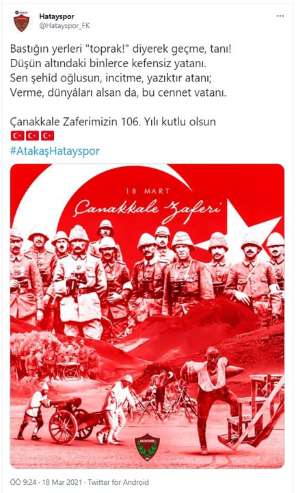 Çanakkale destanı 106 yaşında! İşte Süper Lig ekiplerinin 18 Mart Çanakkale Zaferi paylaşımları 9