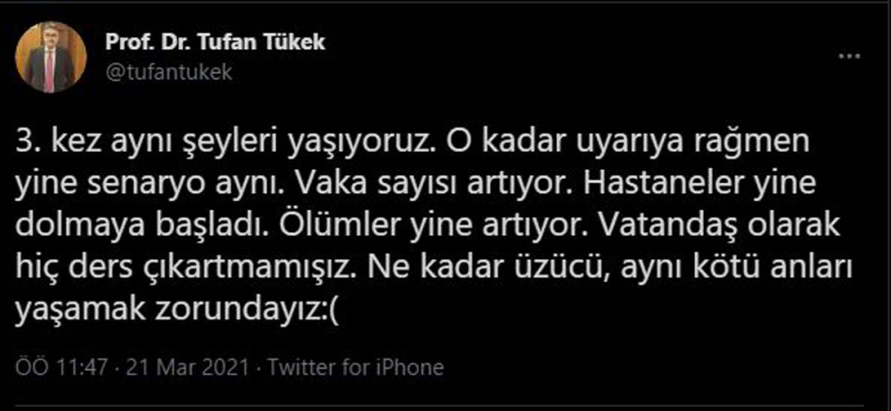 İ. Ü. Tıp Fakültesi Dekanı Prof. Dr. Tufan Tükek:  "Hastaneler yine dolmaya başladı, ölümler artıyor" 2