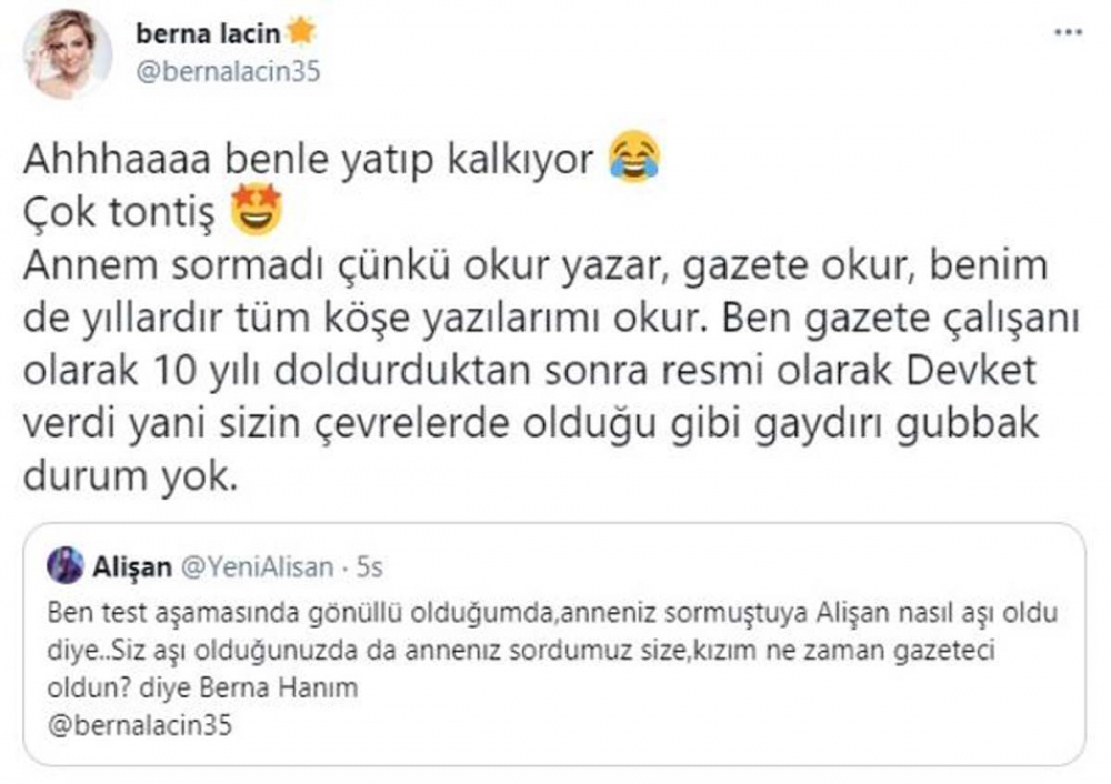 Berna Laçin ve Alişan arasında korona aşısı polemiği! Sosyal medyada atıştılar 7