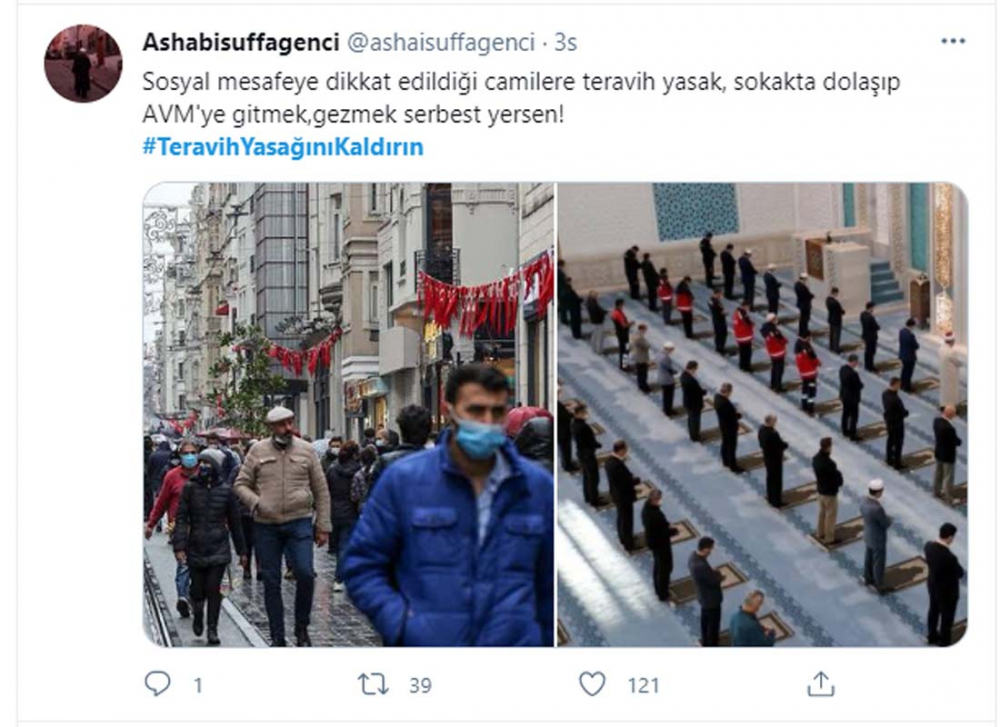 30 binden fazla paylaşım yapıldı, Twitter'da TT oldu: #TeravihYasağınıKaldırın 12