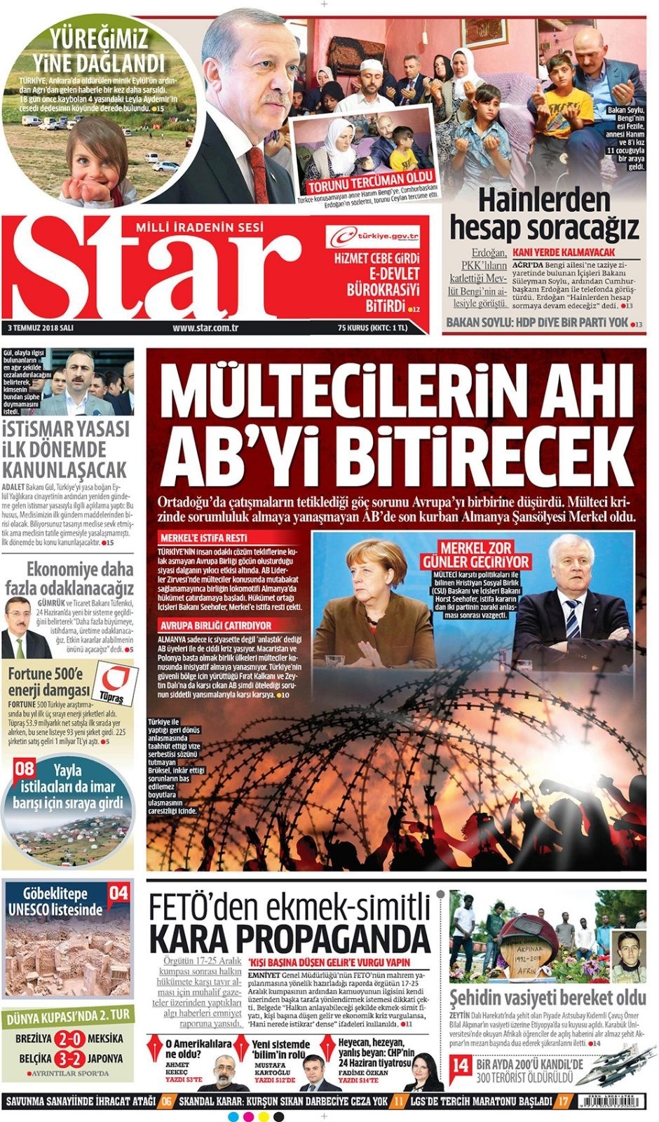 3 Temmuz 2018 Gazete manşetleri  Hürriyet, Sözcü, Habertürk, Sabah 7