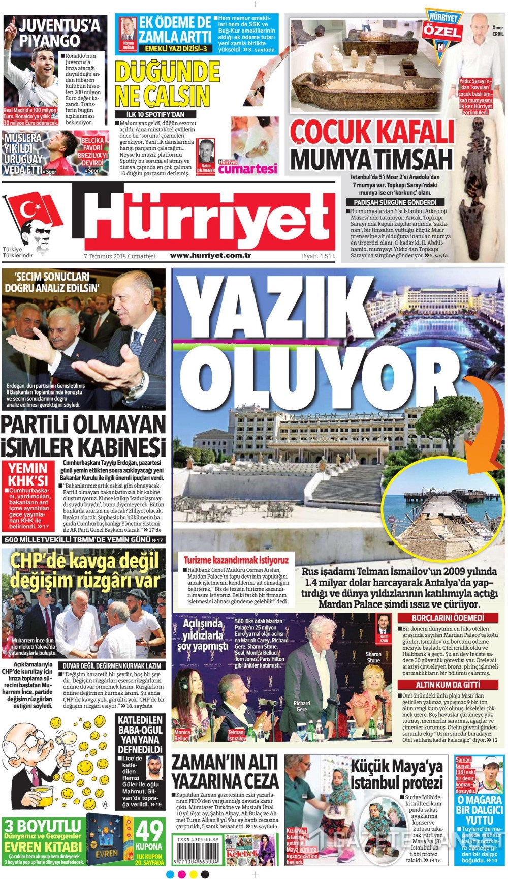 7 Temmuz 2018 Gazete manşetleri Hürriyet - Sözcü - Posta 1