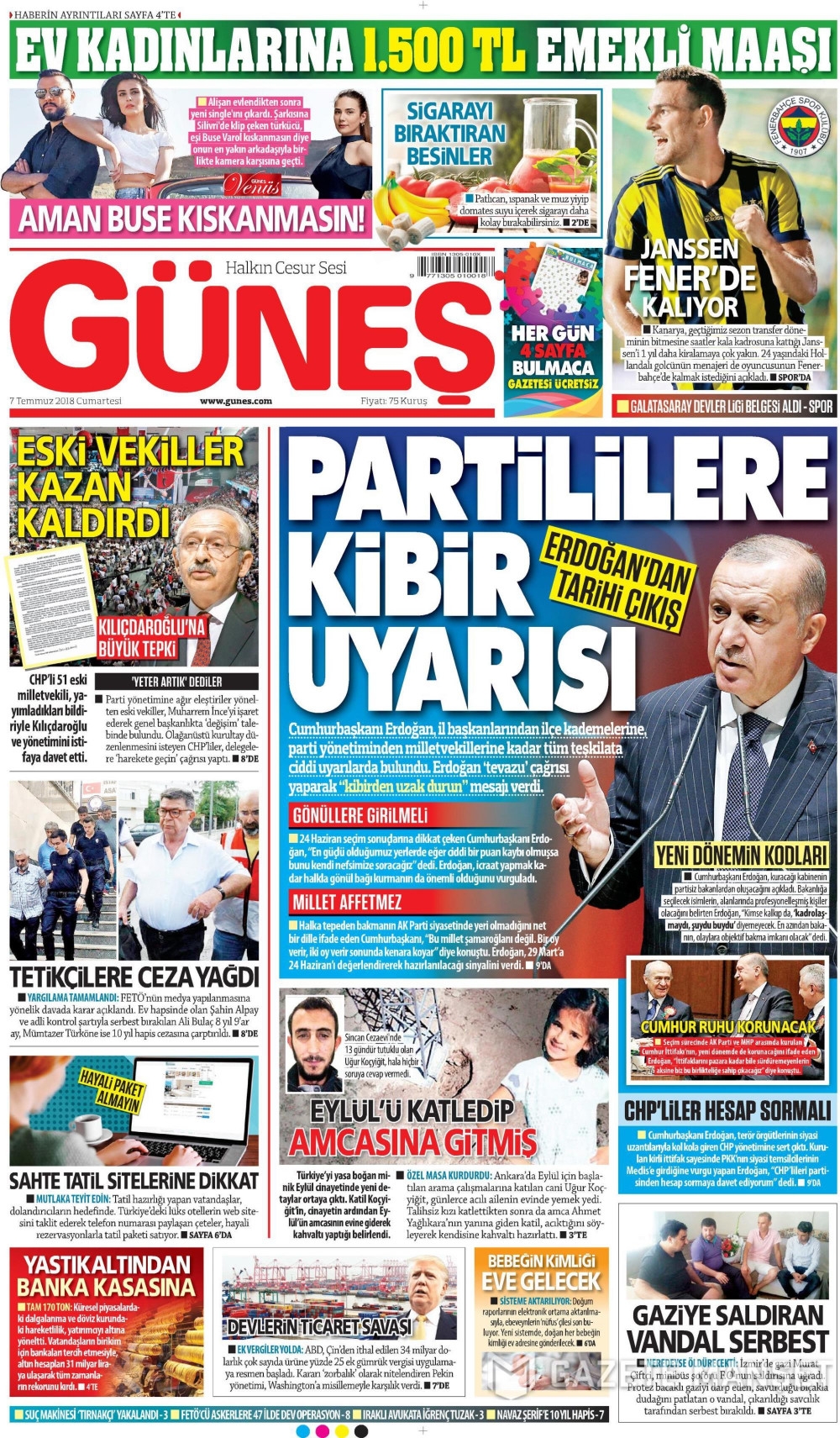 7 Temmuz 2018 Gazete manşetleri Hürriyet - Sözcü - Posta 15