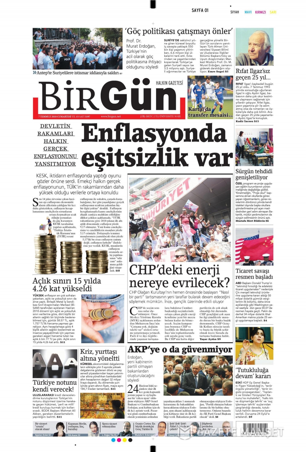 7 Temmuz 2018 Gazete manşetleri Hürriyet - Sözcü - Posta 17