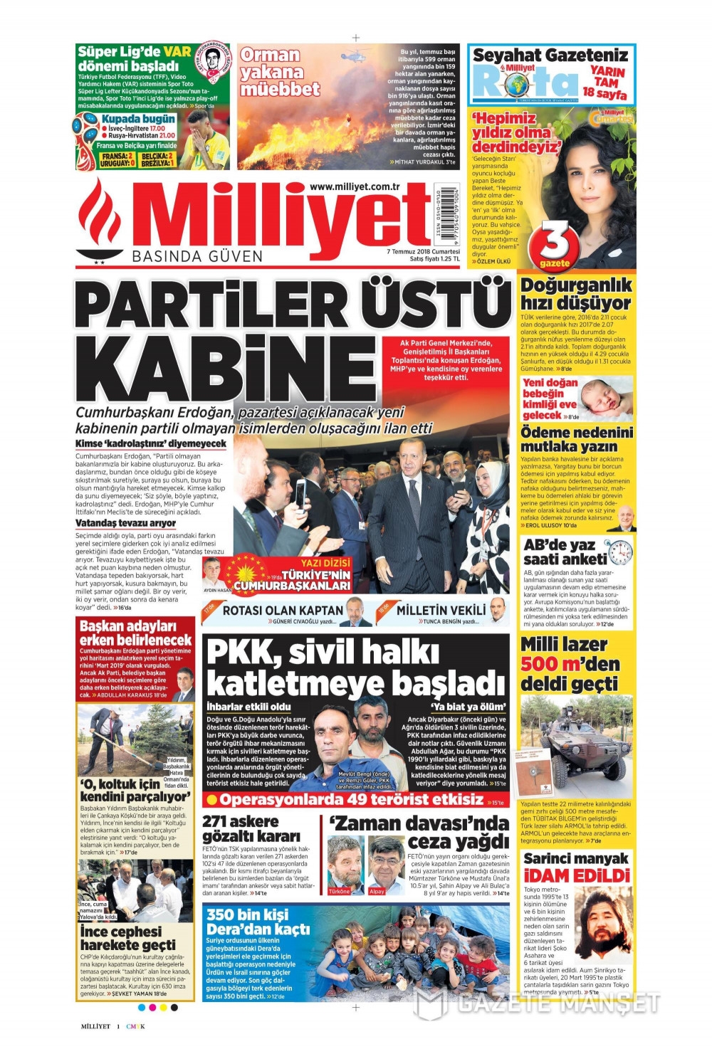 7 Temmuz 2018 Gazete manşetleri Hürriyet - Sözcü - Posta 3