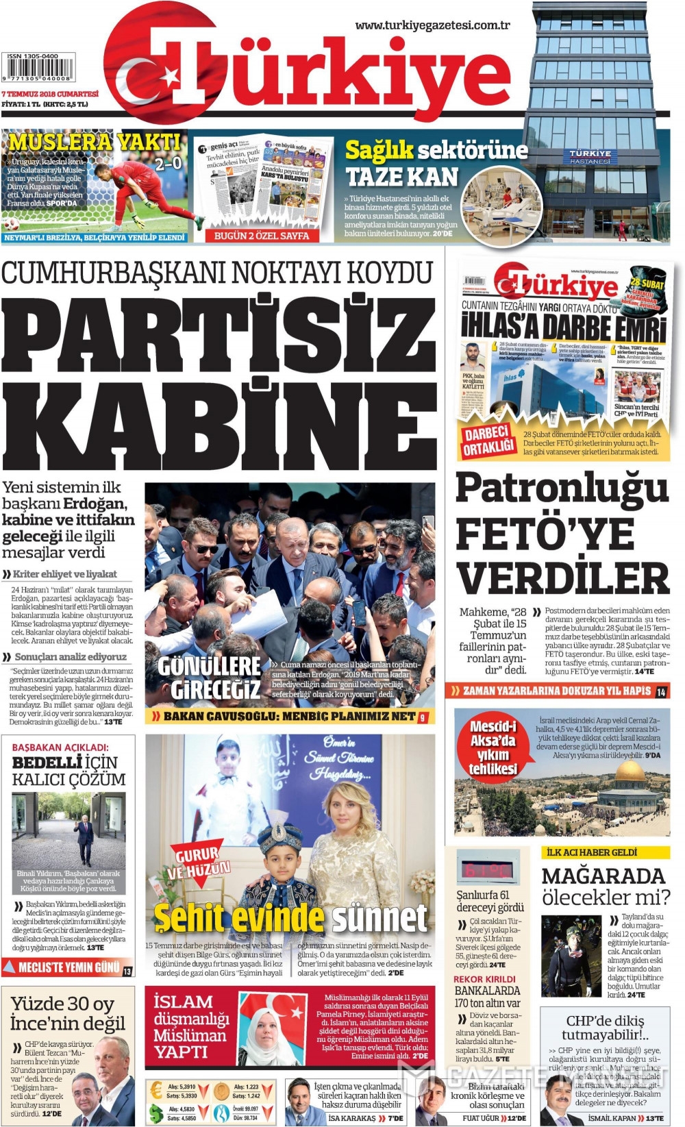 7 Temmuz 2018 Gazete manşetleri Hürriyet - Sözcü - Posta 7