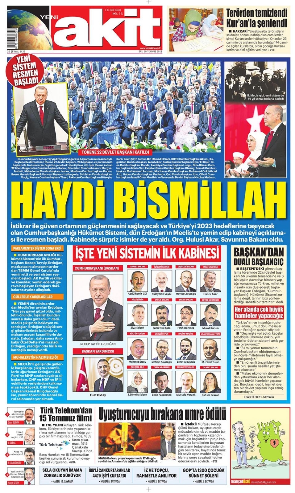 10 Temmuz 2018 Gazete manşetleri Hürriyet - Sözcü - Posta 14