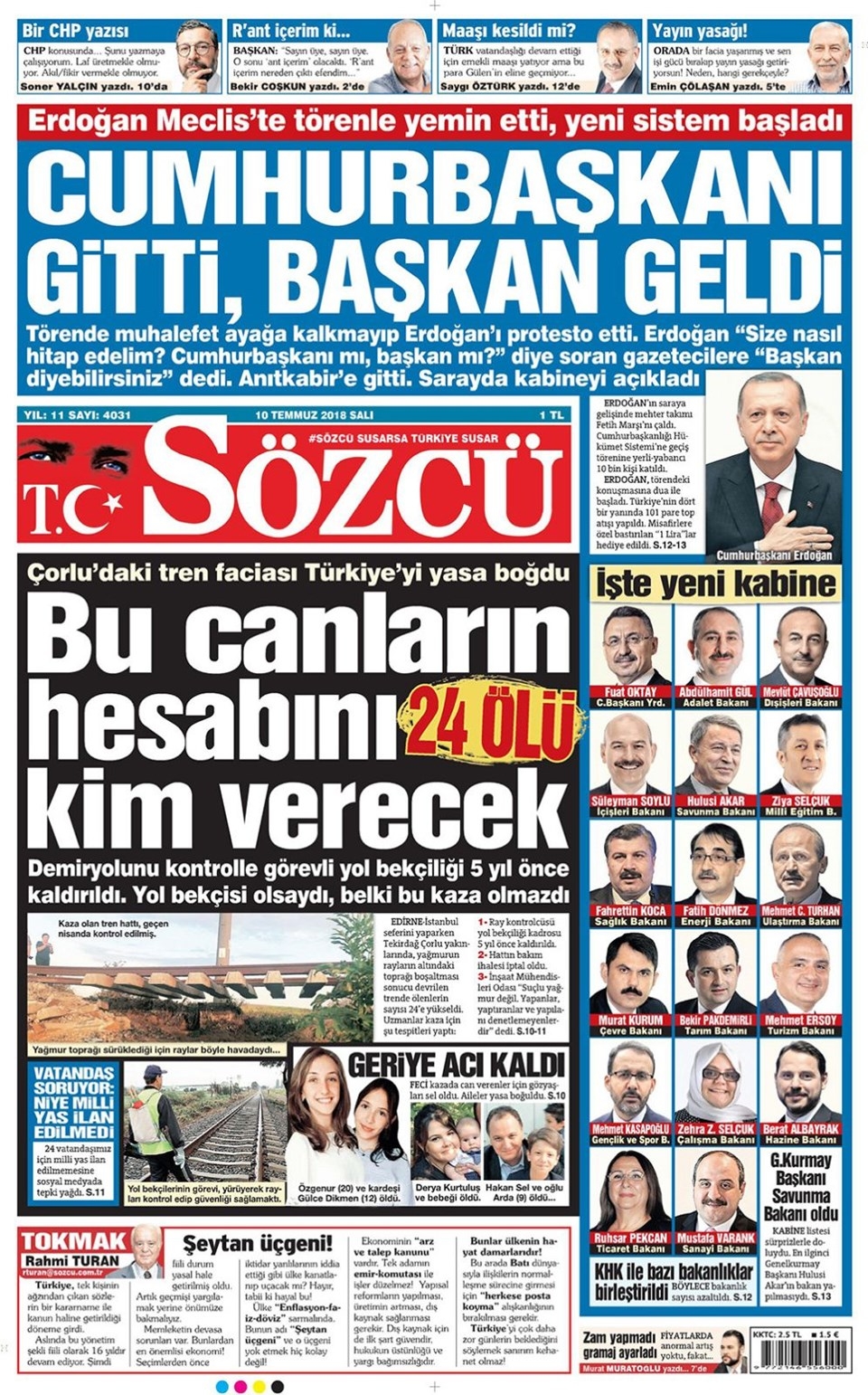 10 Temmuz 2018 Gazete manşetleri Hürriyet - Sözcü - Posta 9