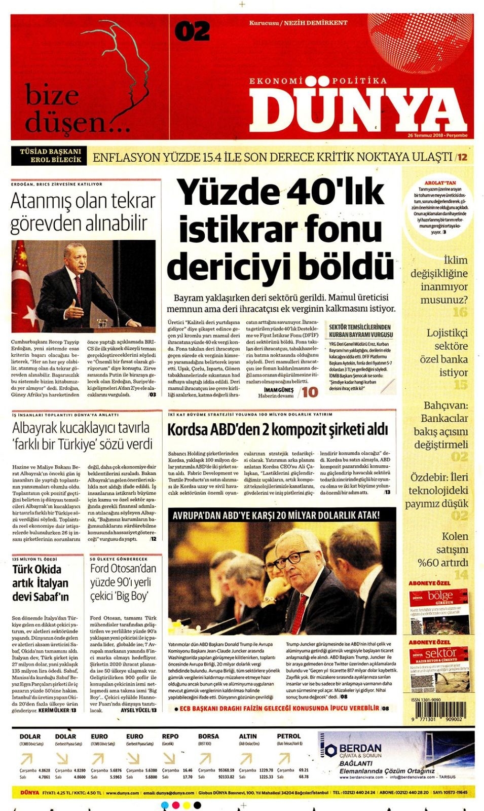 26 Temmuz 2018 Gazete manşetleri Hürriyet - Posta - Sabah 11