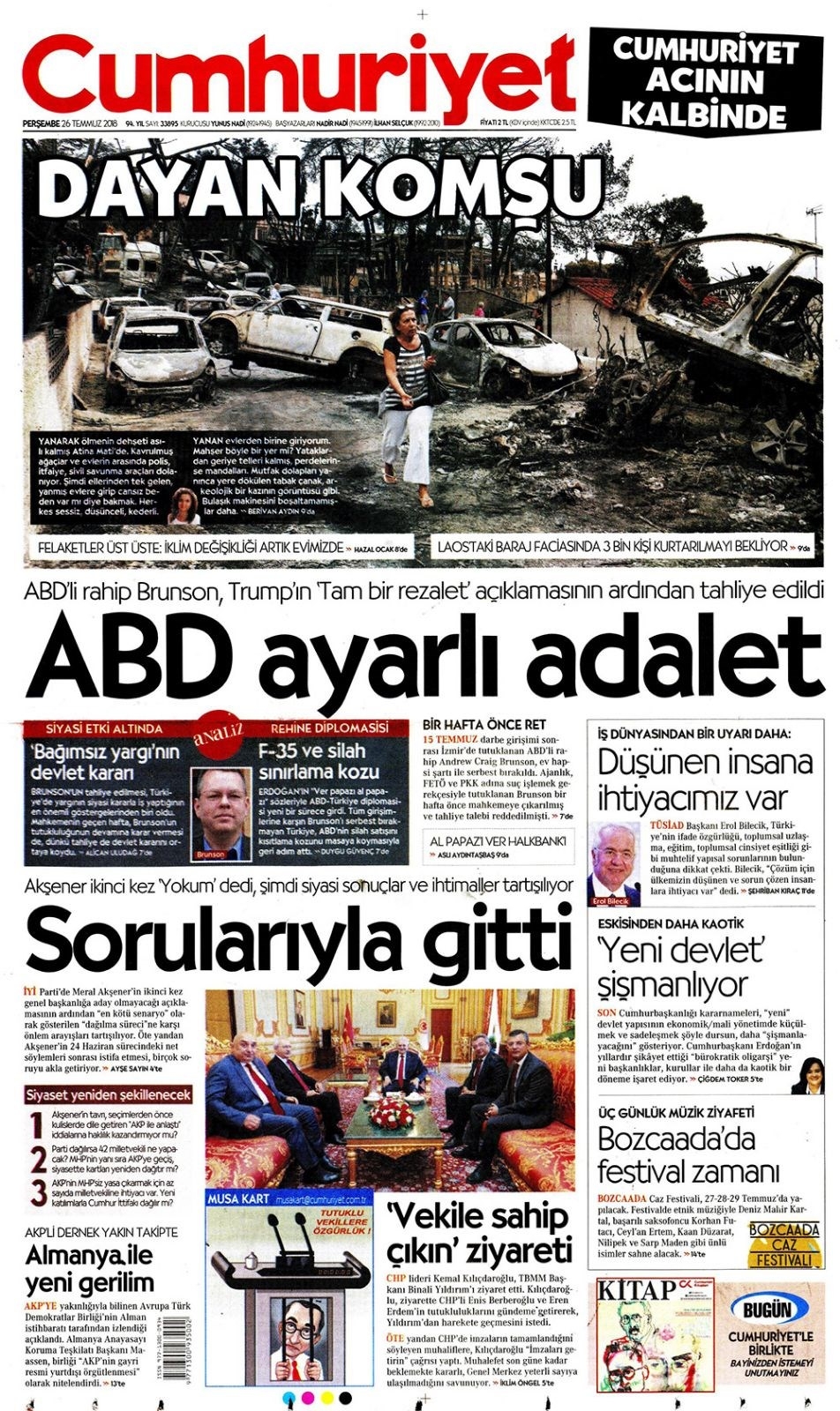 26 Temmuz 2018 Gazete manşetleri Hürriyet - Posta - Sabah 12