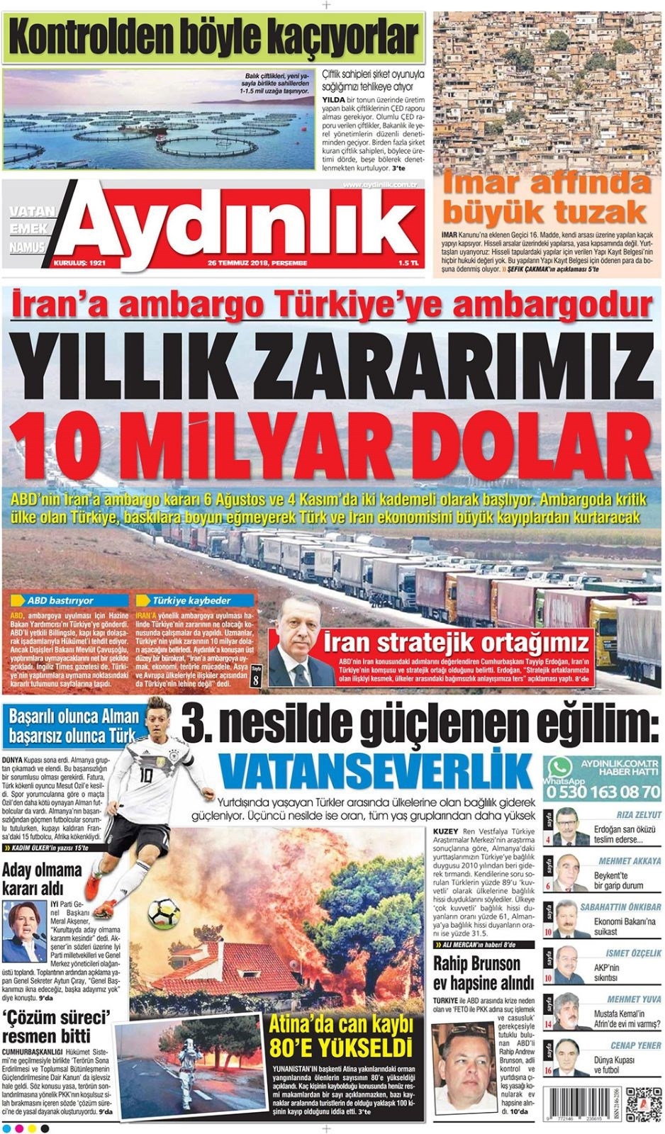 26 Temmuz 2018 Gazete manşetleri Hürriyet - Posta - Sabah 13