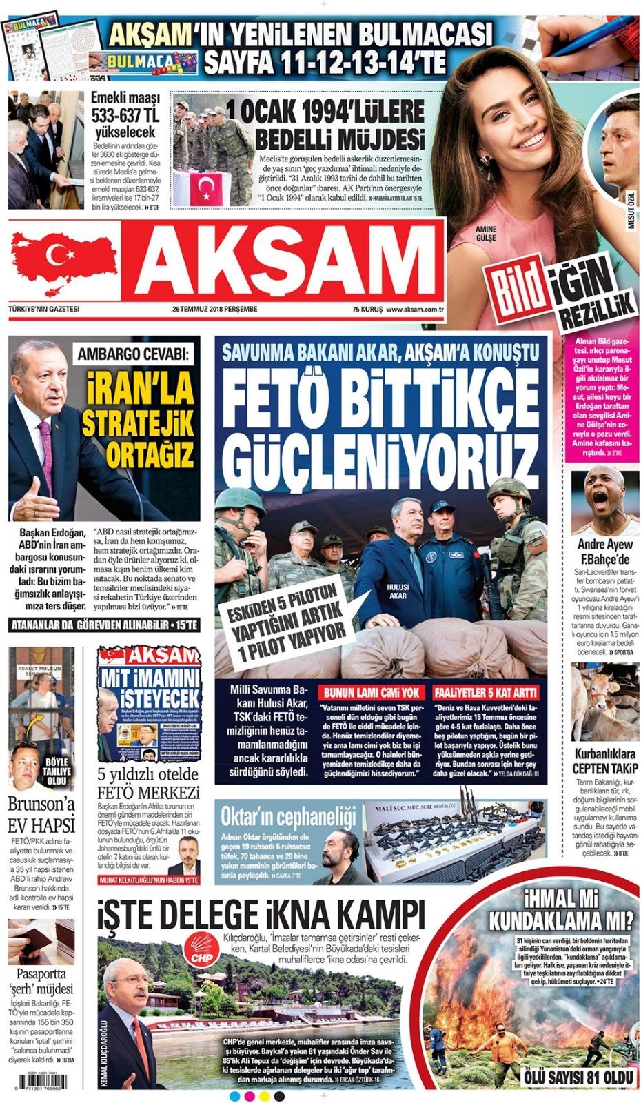 26 Temmuz 2018 Gazete manşetleri Hürriyet - Posta - Sabah 14