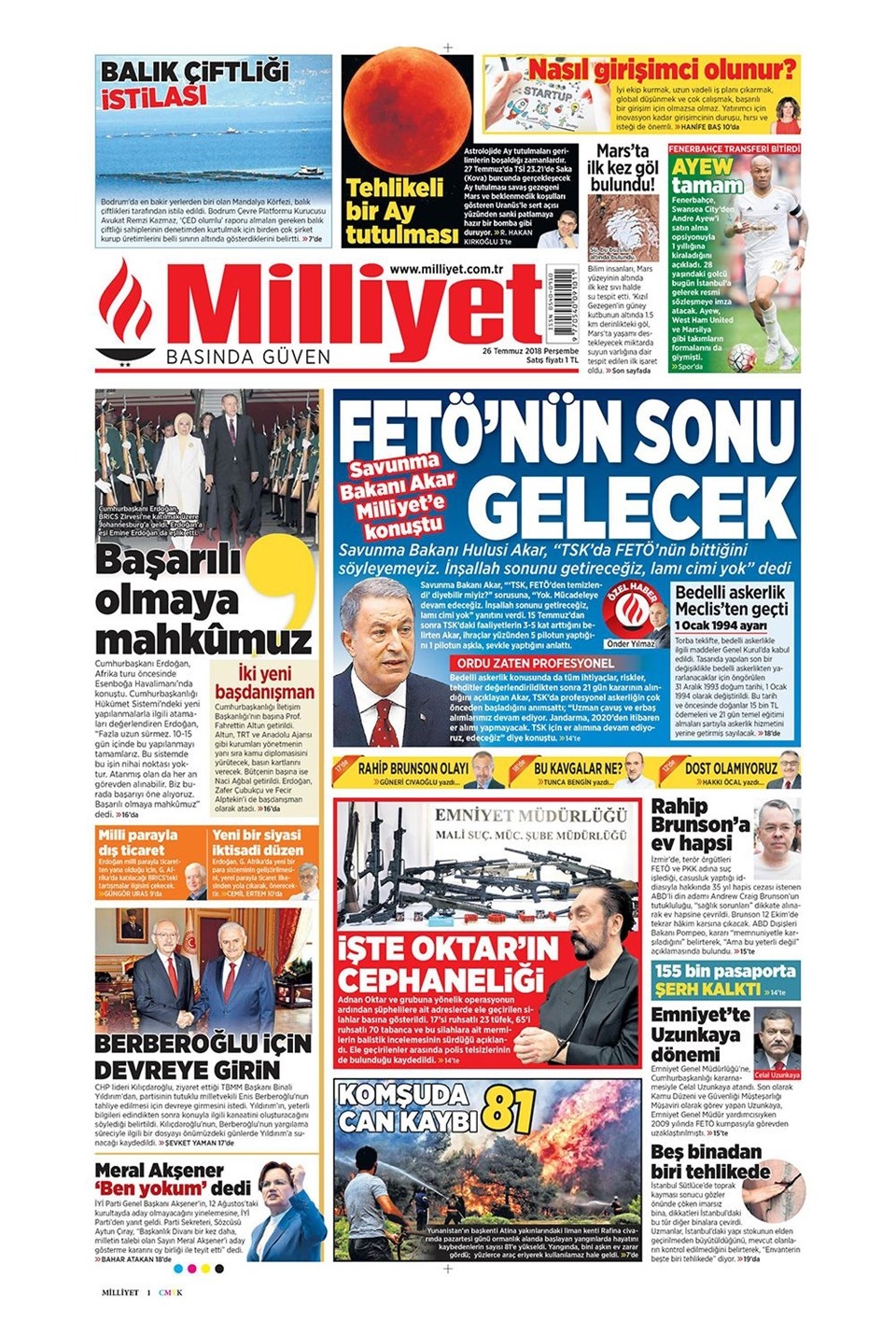 26 Temmuz 2018 Gazete manşetleri Hürriyet - Posta - Sabah 3