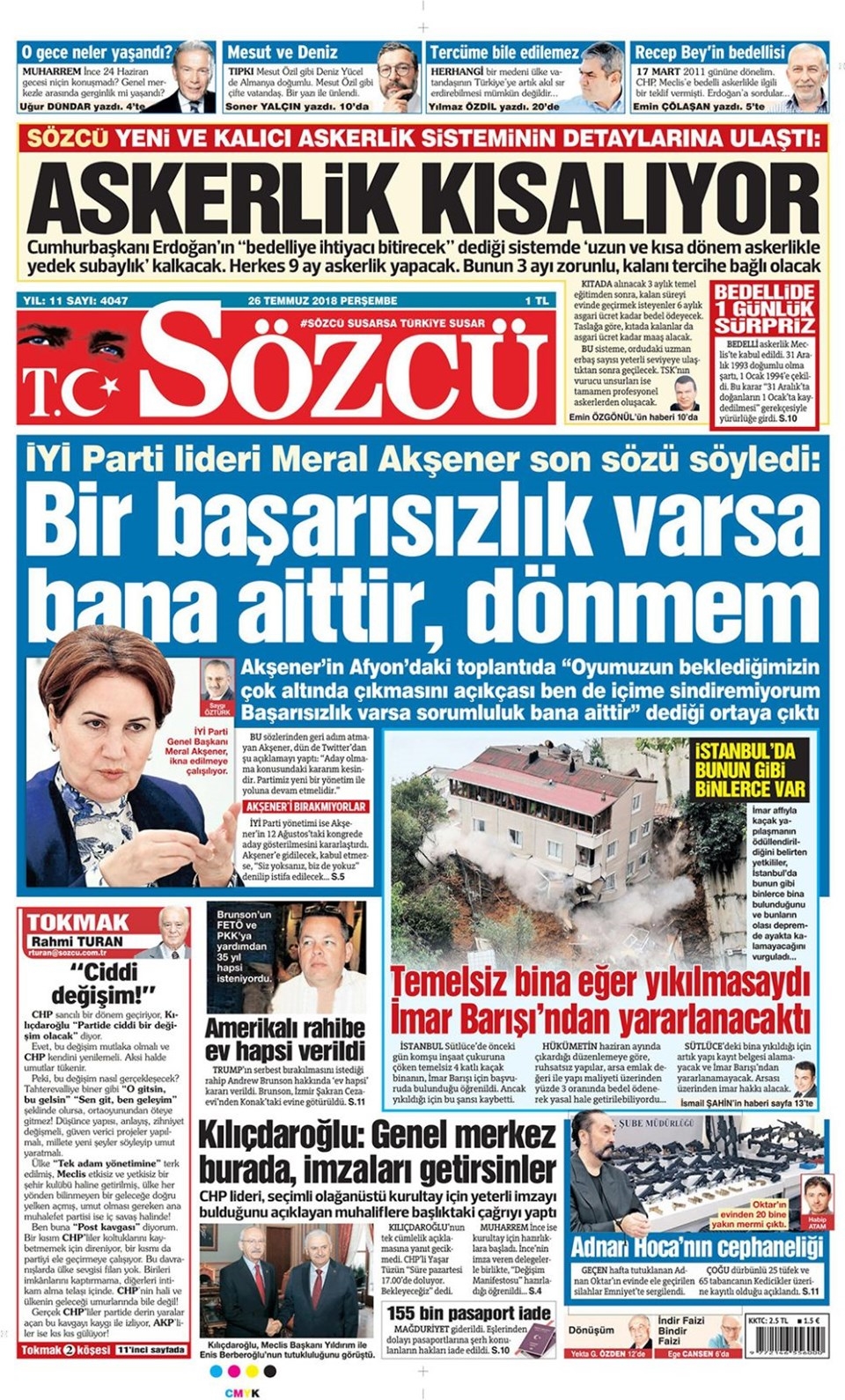 26 Temmuz 2018 Gazete manşetleri Hürriyet - Posta - Sabah 7