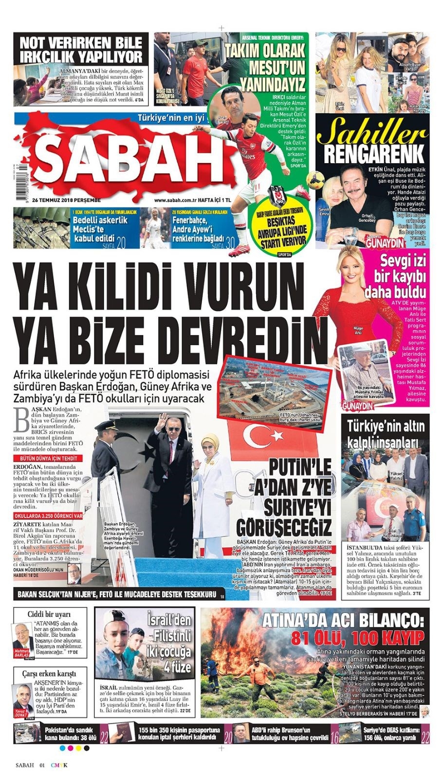 26 Temmuz 2018 Gazete manşetleri Hürriyet - Posta - Sabah 9