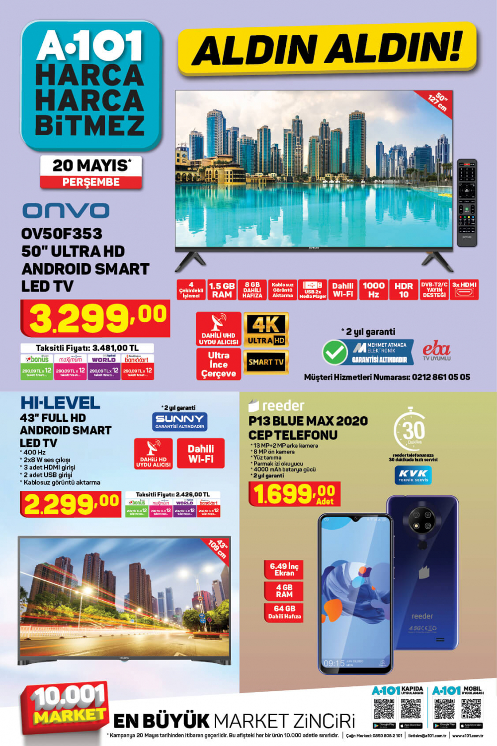 27 Mayıs A101 aktüel ürünler kataloğu | Onvo OV50F353 ultra HD android smart led tv A101'de! 6