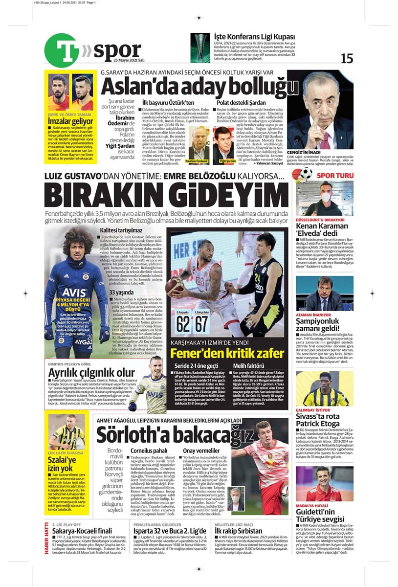 25 Mayıs 2021 Salı günün spor manşetleri | Fenerbahçe, Galatasaray, Beşiktaş ve Trabzonspor'dan haberler 10