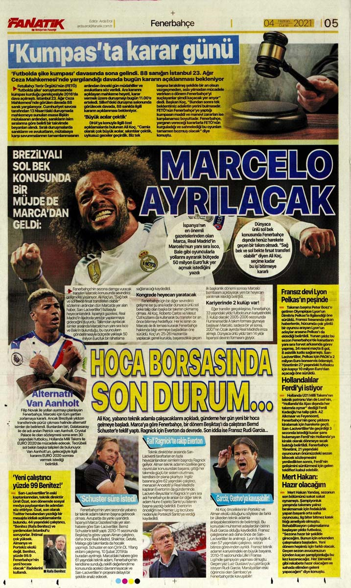 Gazetelerin spor manşetleri (4 Haziran 2021) Fenerbahçe, Galatasaray, Beşiktaş ve Trabzonspor'dan haberler 7