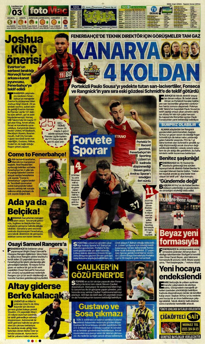 Bugünün spor manşetleri ( 7 Haziran 2021 spor gazetesi manşetleri) | Transfer haberleri 10