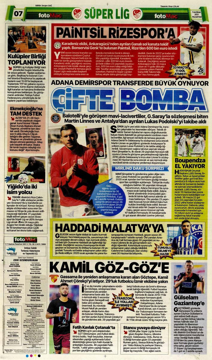 Bugünün spor manşetleri ( 7 Haziran 2021 spor gazetesi manşetleri) | Transfer haberleri 13