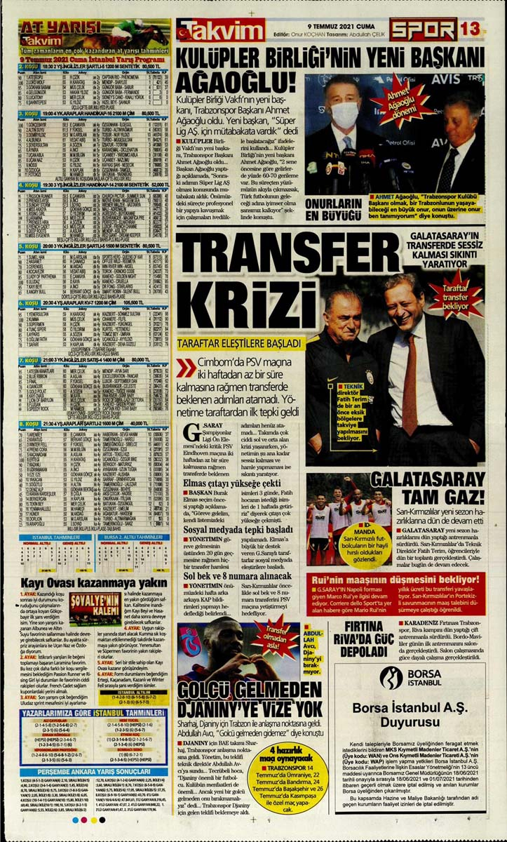 9 Temmuz 2021 Cuma bugünün spor manşetleri | İşte dört büyüklerin transfer çalışmaları 8