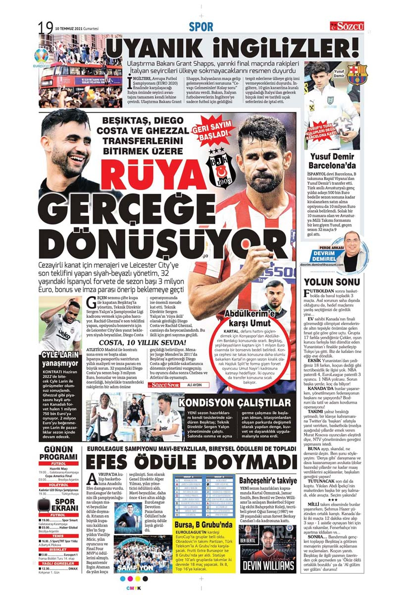 10 Temmuz 2021 günün spor manşetleri | İşte gazetelerin bugünkü manşetleri | Dört büyükler transferde büyük oynuyor 21