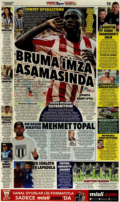 14 Temmuz 2021 Spor Manşetleri |4 büyüklerin transfer gündemi 12