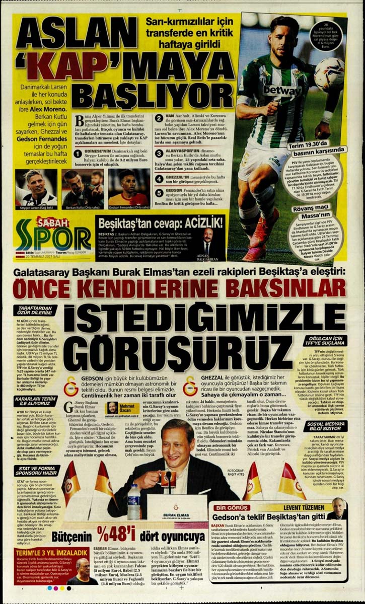 20 Temmuz 2021 Salı spor gazete manşetleri | Beşiktaş ve Galatasaray arasında transfer gerilimi 12