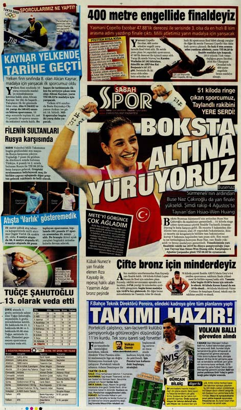 2 Ağustos 2021 Pazartesi günün spor manşetleri | Millilerimiz Olimpiyatlarda ses getiriyor 17