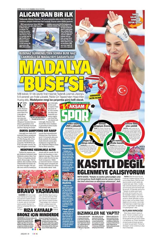 2 Ağustos 2021 Pazartesi günün spor manşetleri | Millilerimiz Olimpiyatlarda ses getiriyor 9