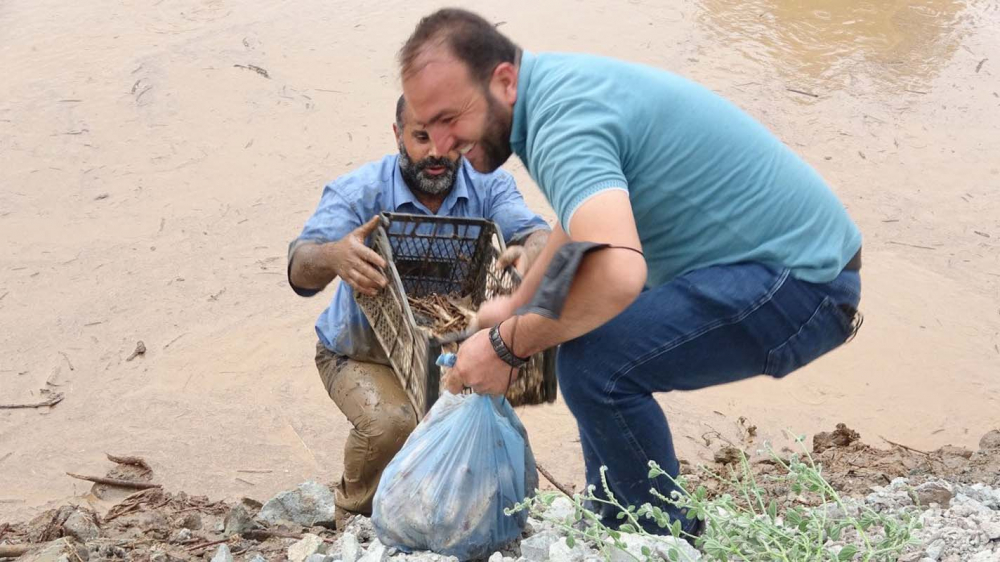 Van-Hakkari karayolunda zap suyu taştı, yoldan geçen düğün konvoyu balıkları yakalamak için birbiriyle yarıştı! 6