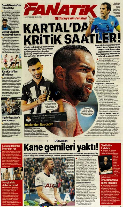 4 Ağustos 2021 Çarşamba günün spor manşetleri | Transferde hareketli saatler 3