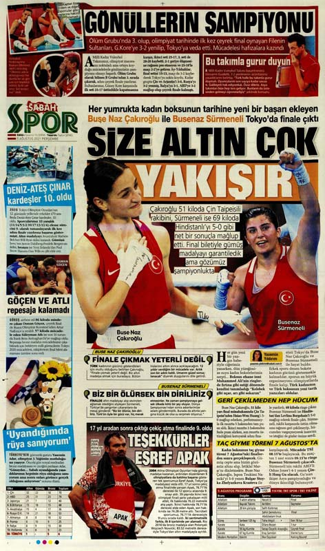 5 Ağustos 2021 Perşembe günün spor manşetleri | Tokyo'da hedefte 2 altın madalya var 14