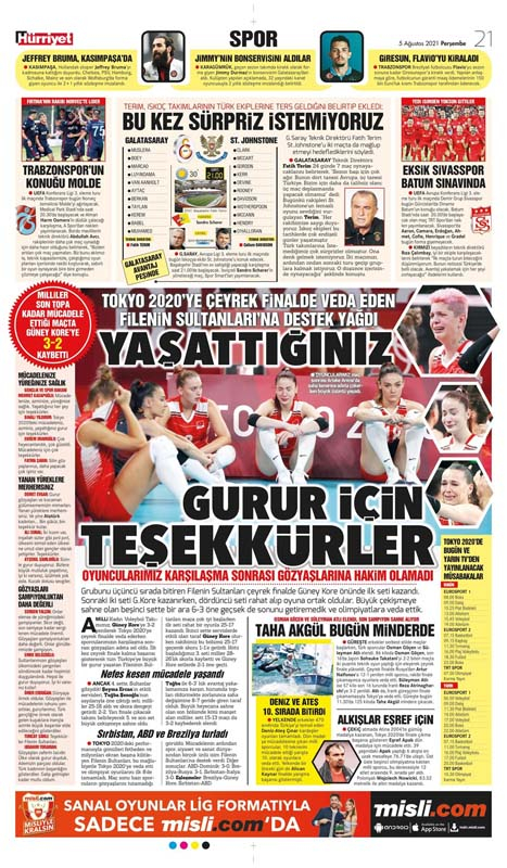 5 Ağustos 2021 Perşembe günün spor manşetleri | Tokyo'da hedefte 2 altın madalya var 17