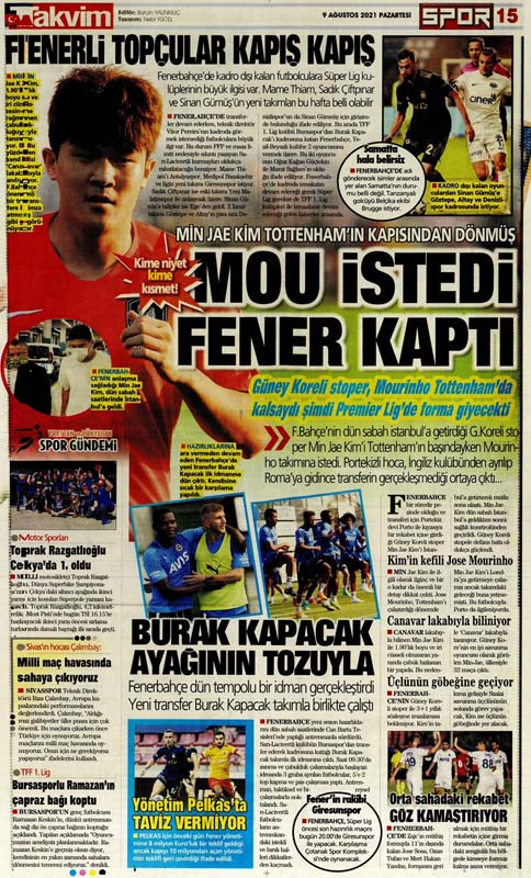 9 Ağustos 2021 Pazartesi günün spor manşetleri  | Yeni sezon öncesi transfer hareketliliği sürüyor 14