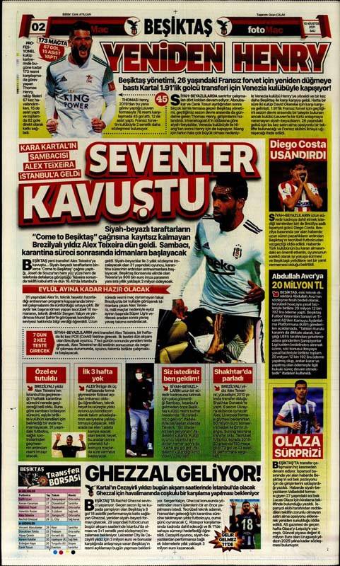 10 Ağustos 2021 Salı günün spor manşetleri | Takımlar yıldızlarına kavuşuyor! 6